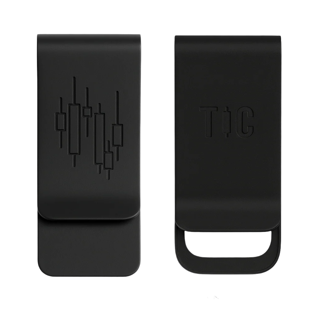Minimalist matte trader money clip with TIC logo