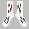 White trading socks with red green candle chart design